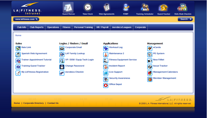 LA Fitness Intranet Website